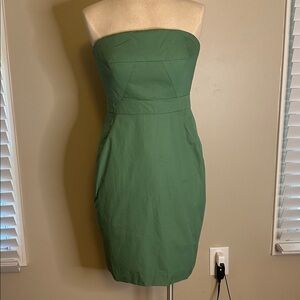 J. Crew Green Strapless Cotton Dress